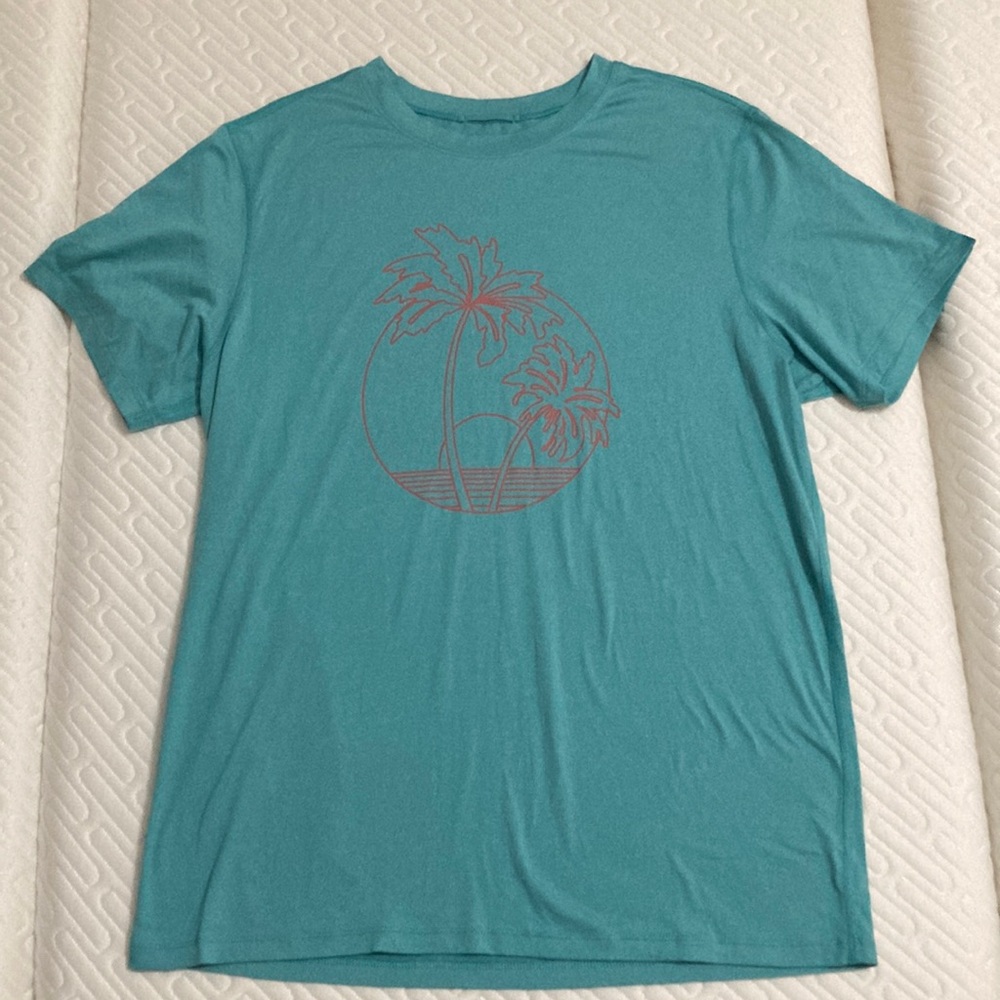 Marine Layer Sport Shirt Blue Pink Palm Tree Sunset Medium